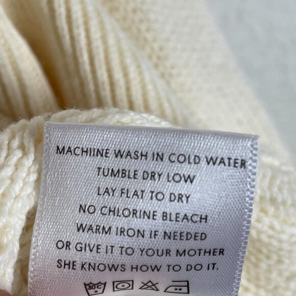 Project Naadam Womens Medium Sweater Ruffle Mock Neck Cream Cable Knit - Picture 11 of 12